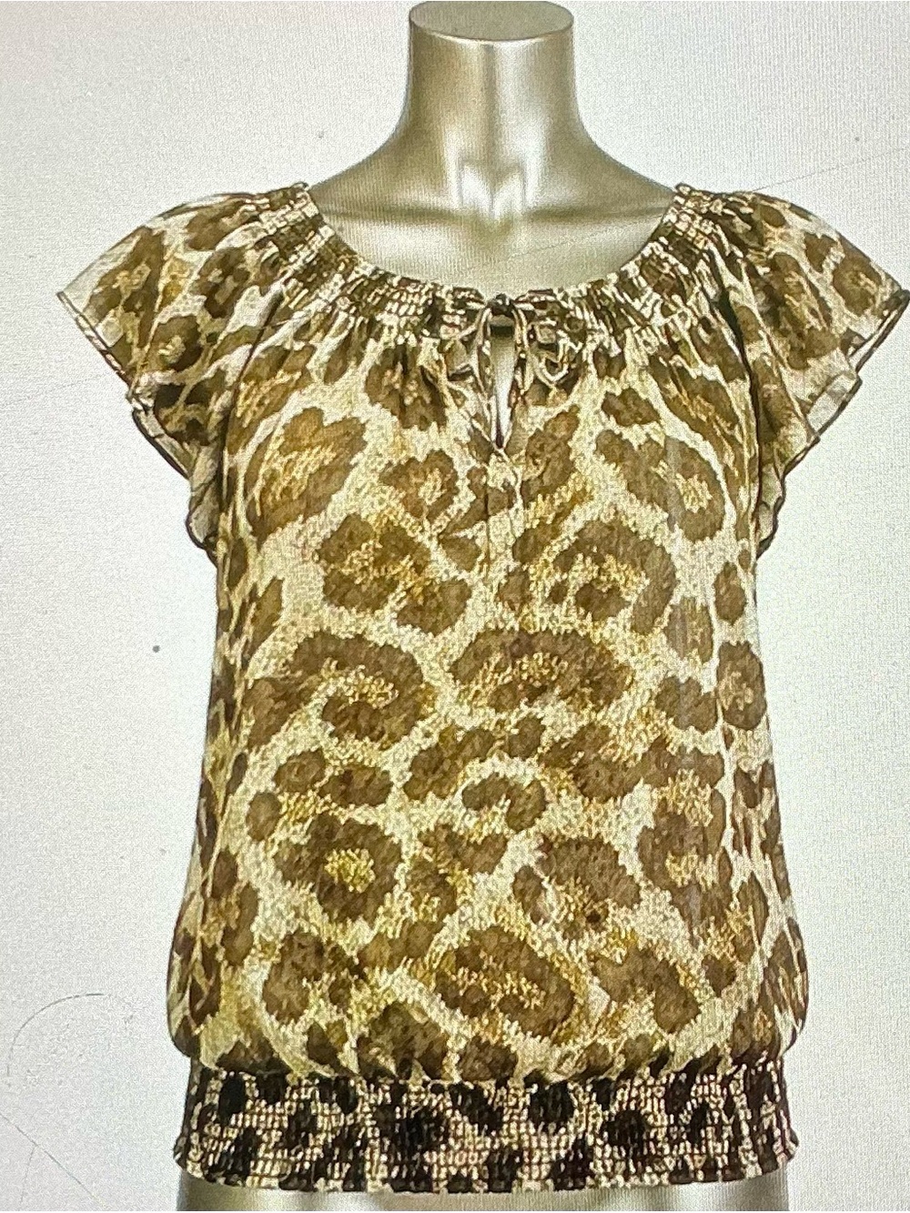INC INTERNATIONAL CONCEPT 100% SILK ANIMAL PRINT BLOUSE  BRONZE (4)